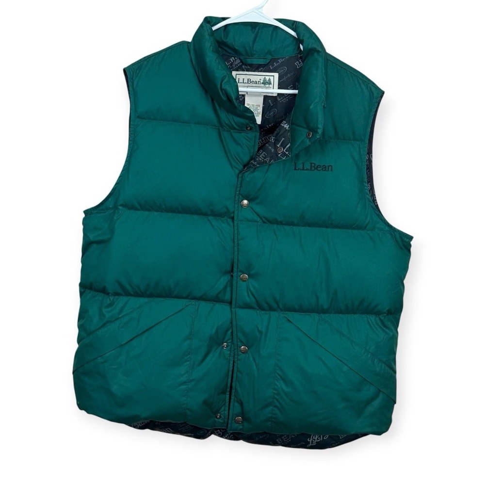 L.L. Bean Down Vest Womens XL Mens L Trail Model 82 Retro Puffer Packable Green